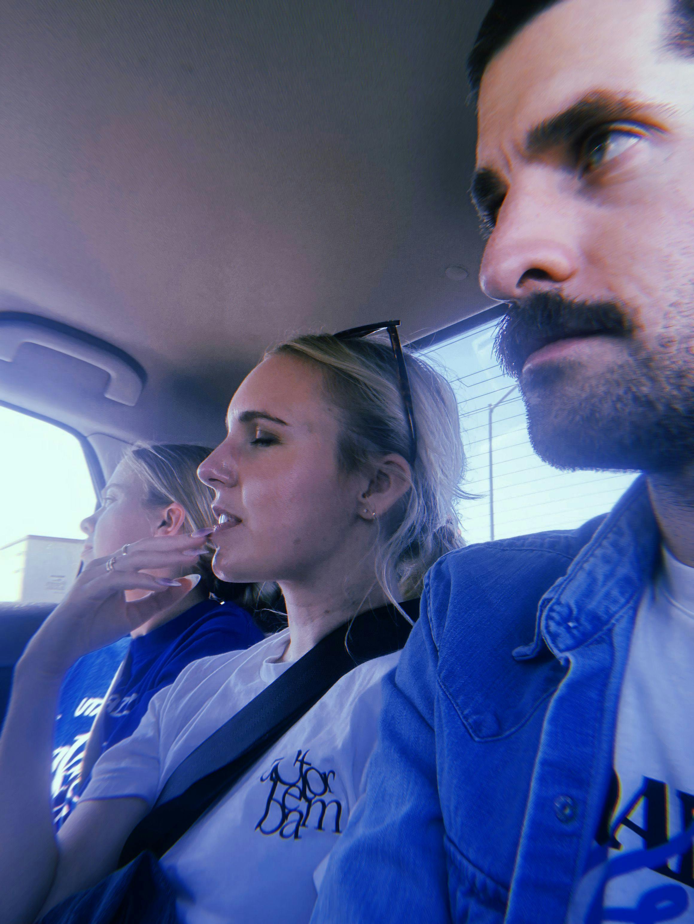 A pretty solid squad in the backseat on the way to some event