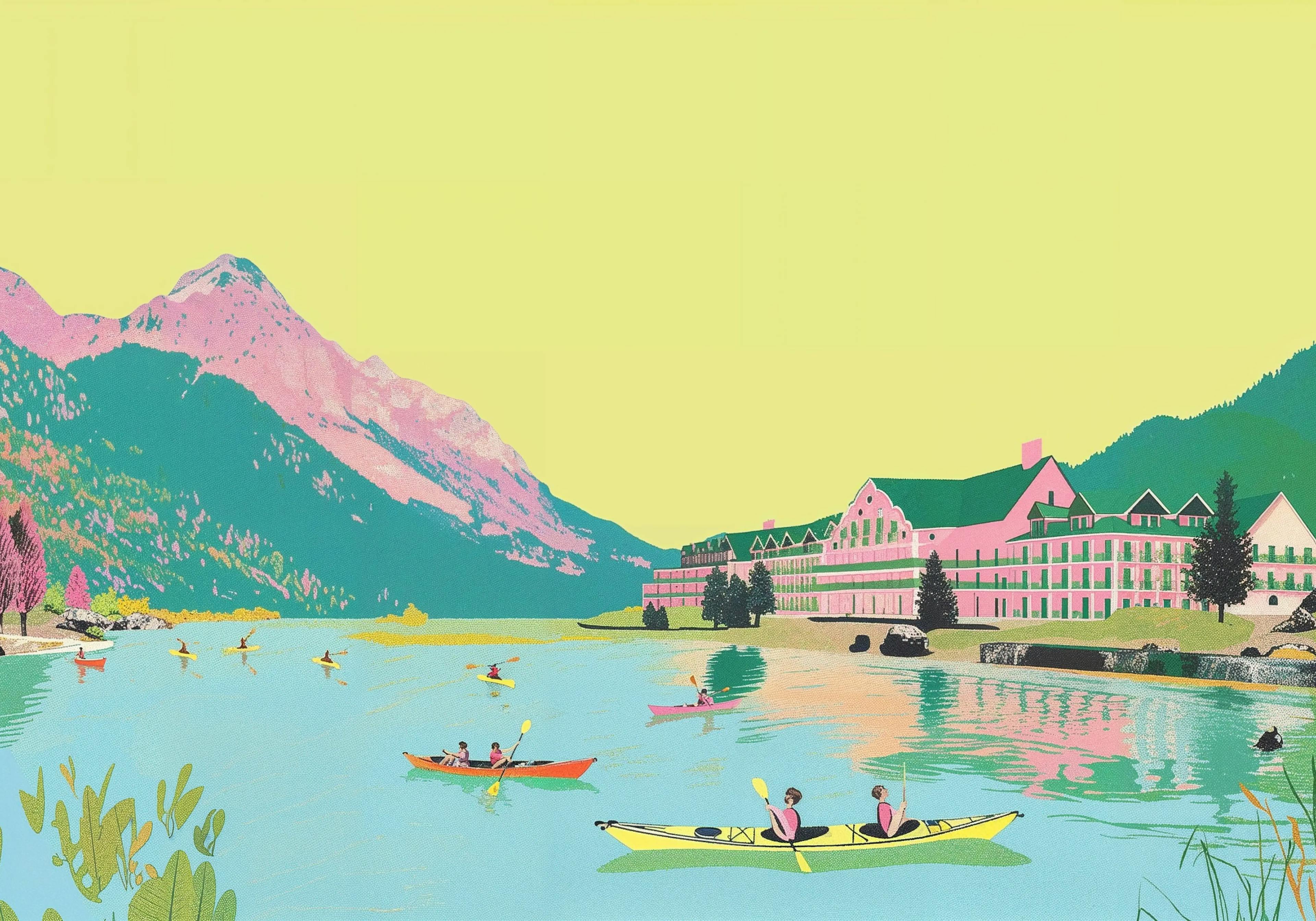 Illustration of People Canoeing Just Outside of Mohonk Mountain House