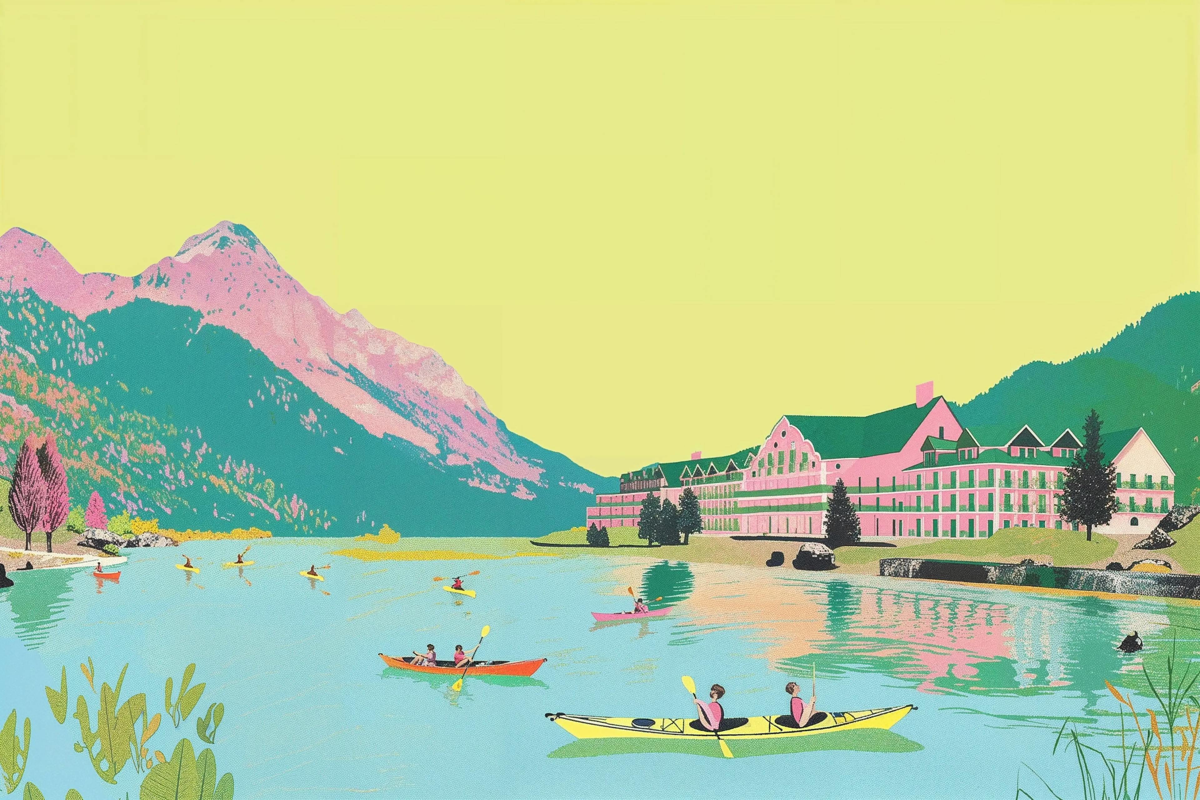 Illustration of People Canoeing Just Outside of Mohonk Mountain House