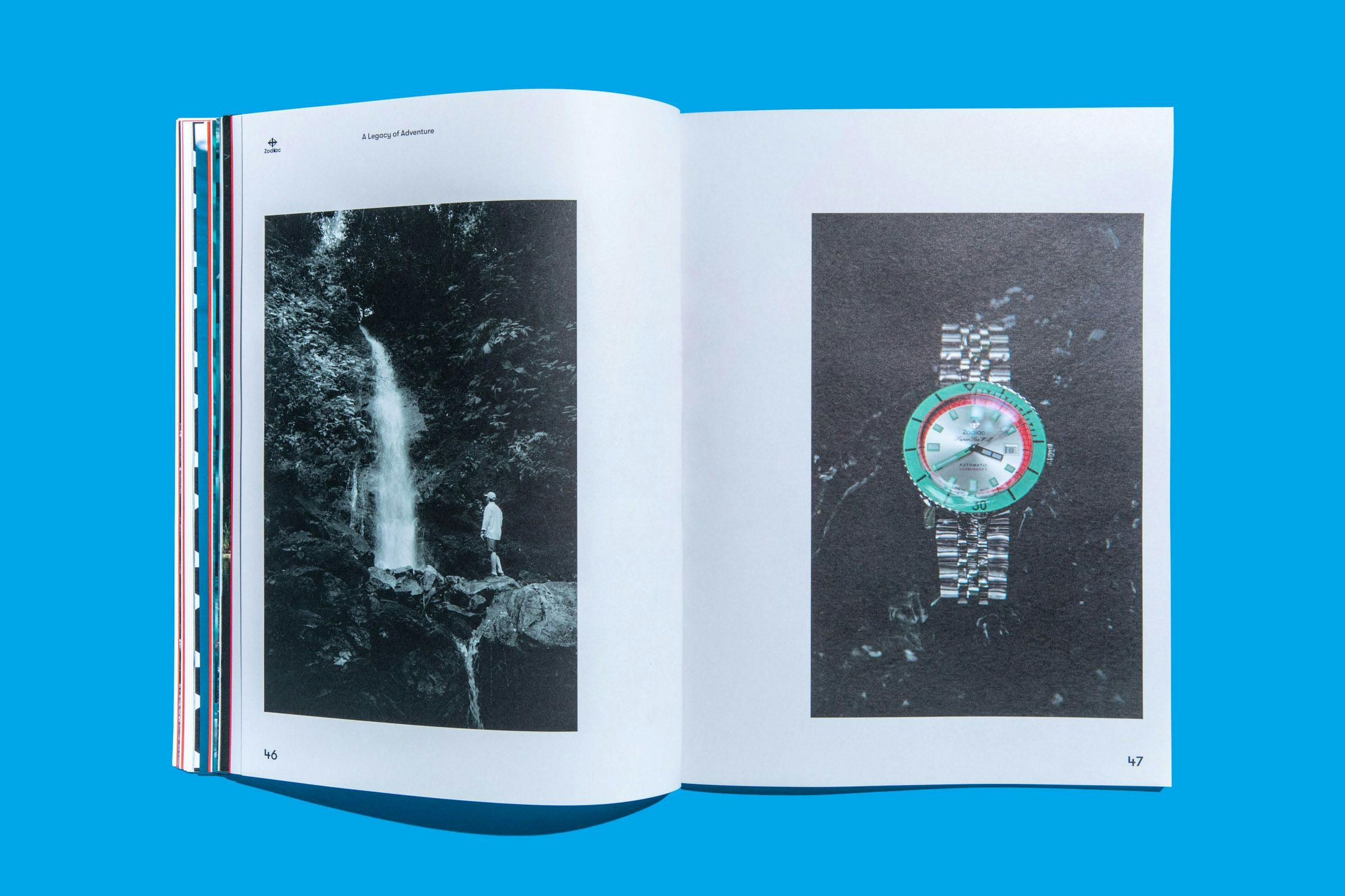 Pages from the Zodiac Watches: Brand Book showing nature and a Zodiac Watch