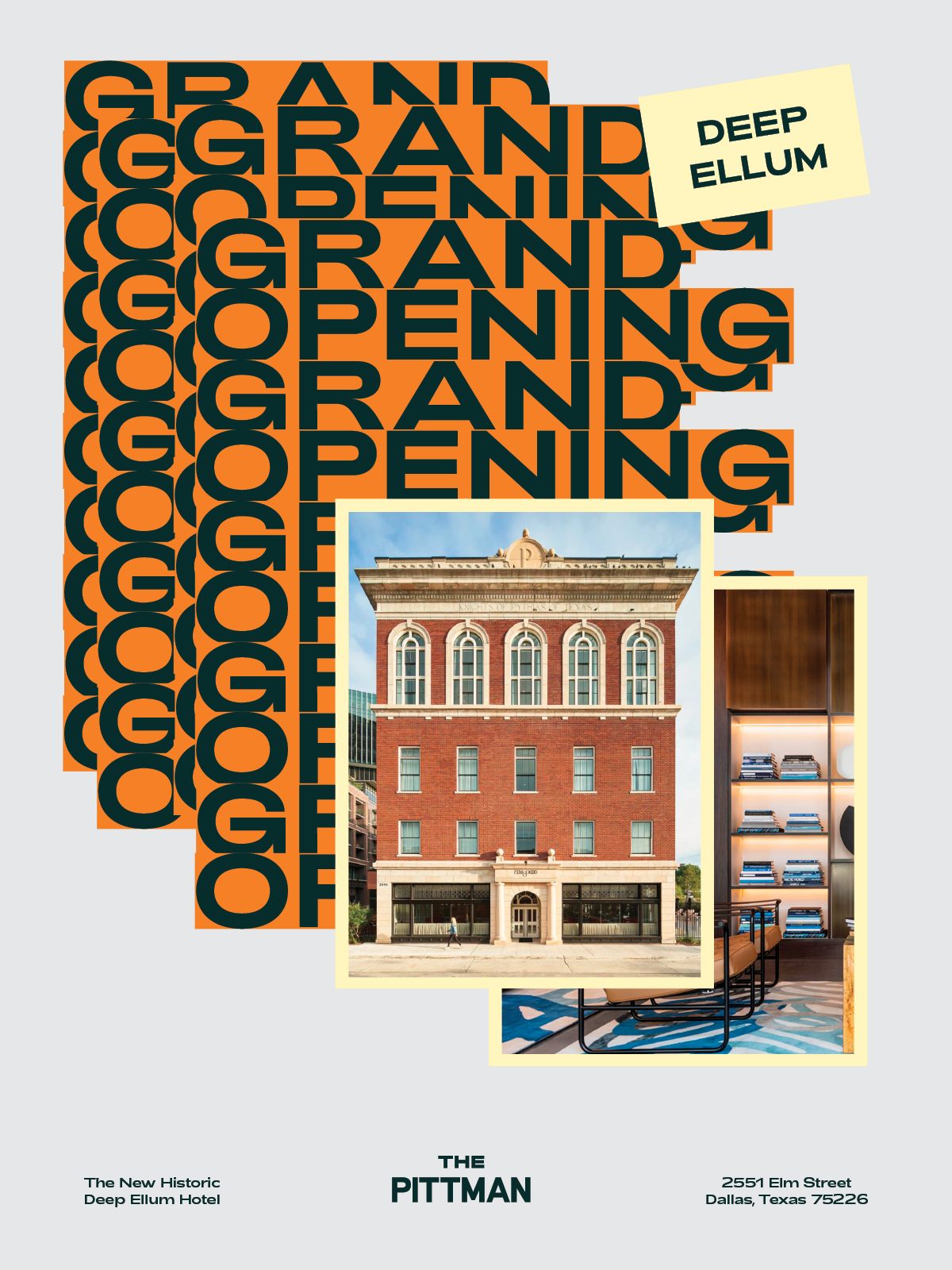 The Pittman Hotel grand opening poster designed by Tractorbeam