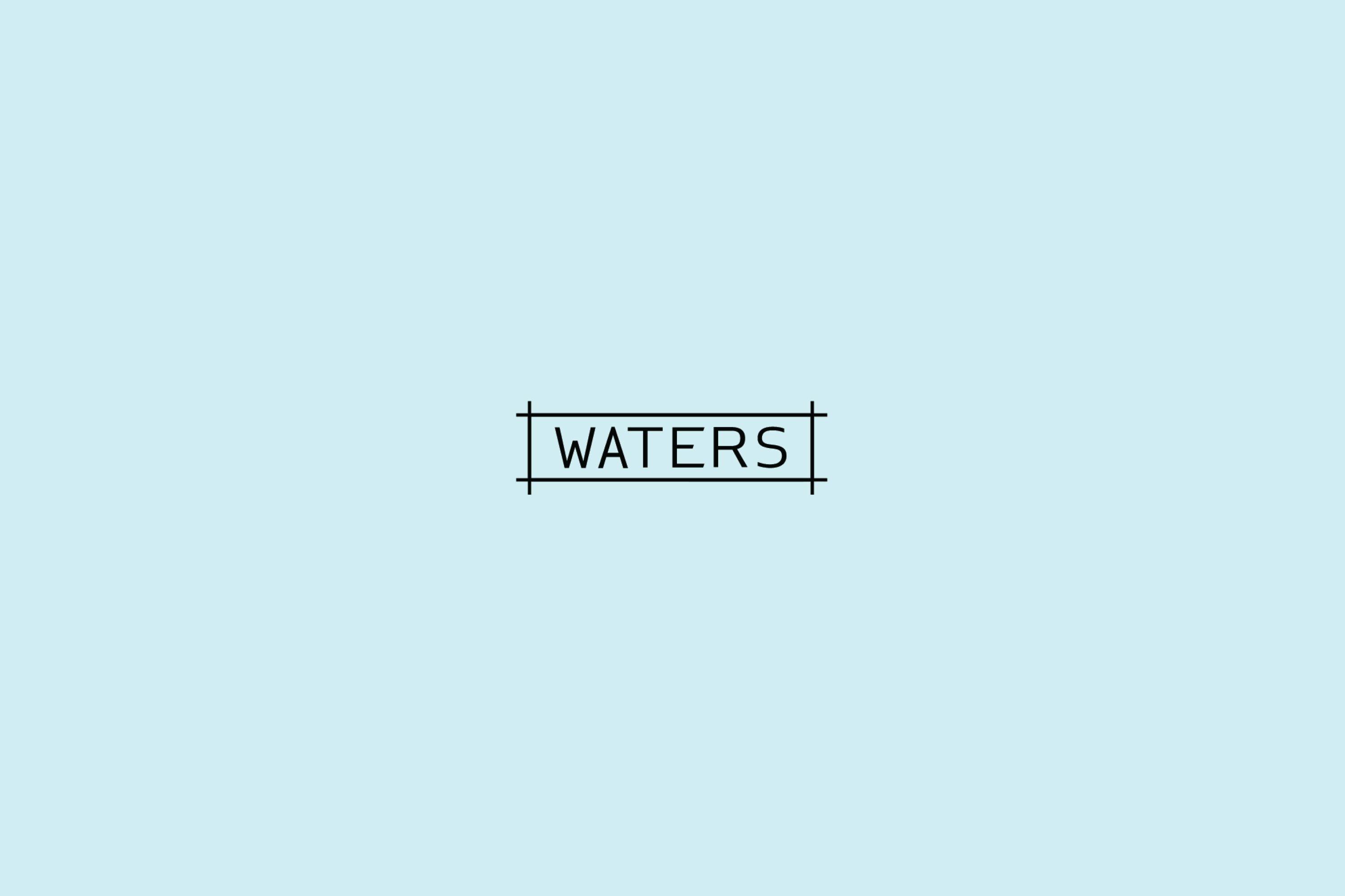 Waters written against a blue background