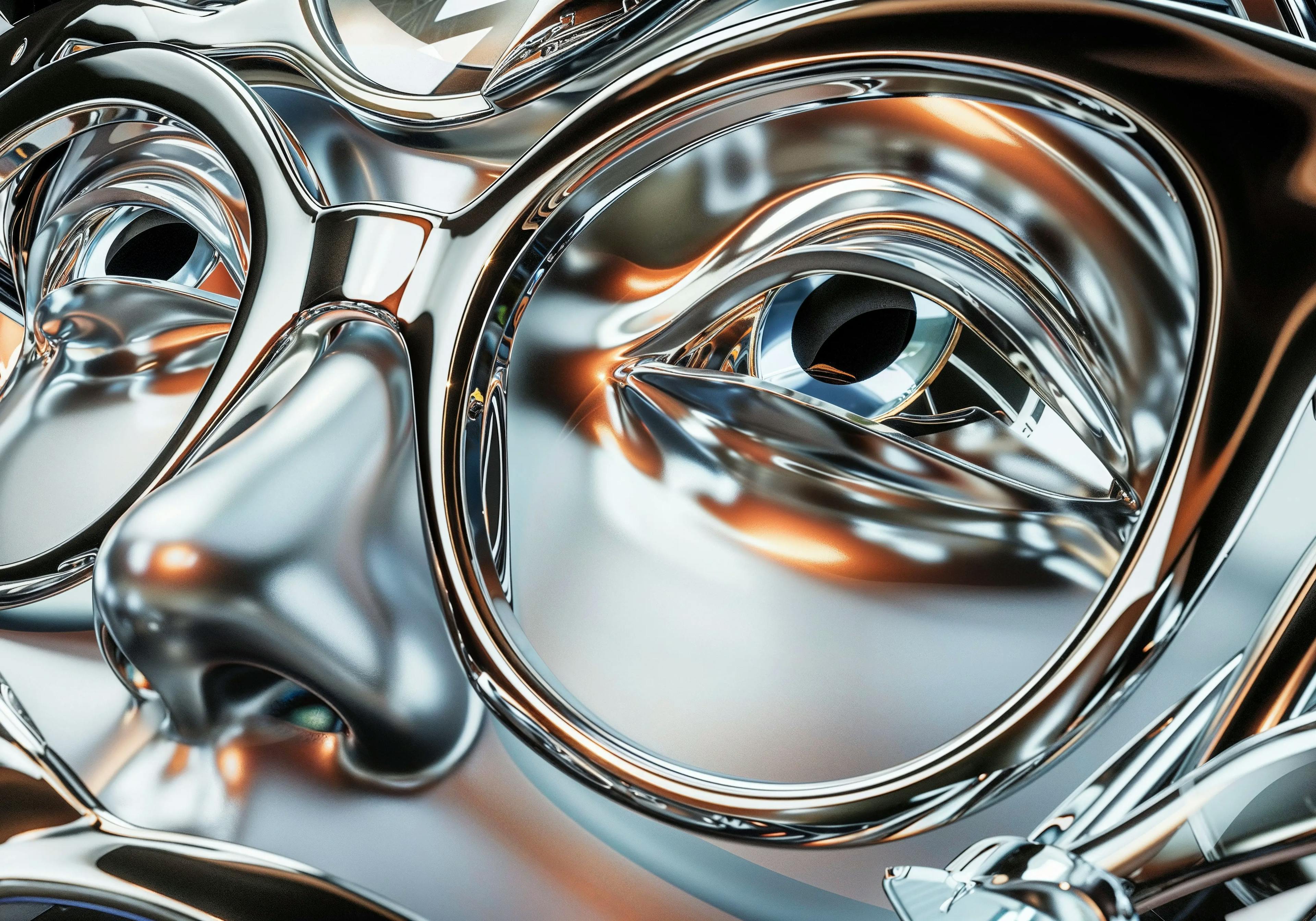 What appears to be a man covered in chrome looking through a pair of luxury glasses