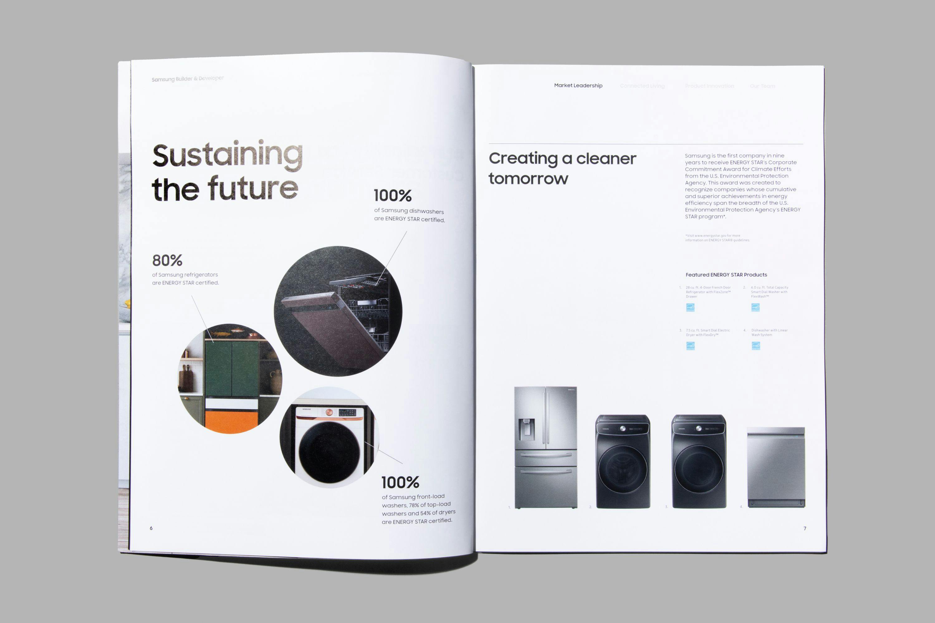 Samsung Builder Magazine Opened to a Page Titled, "Sustaining the Future"