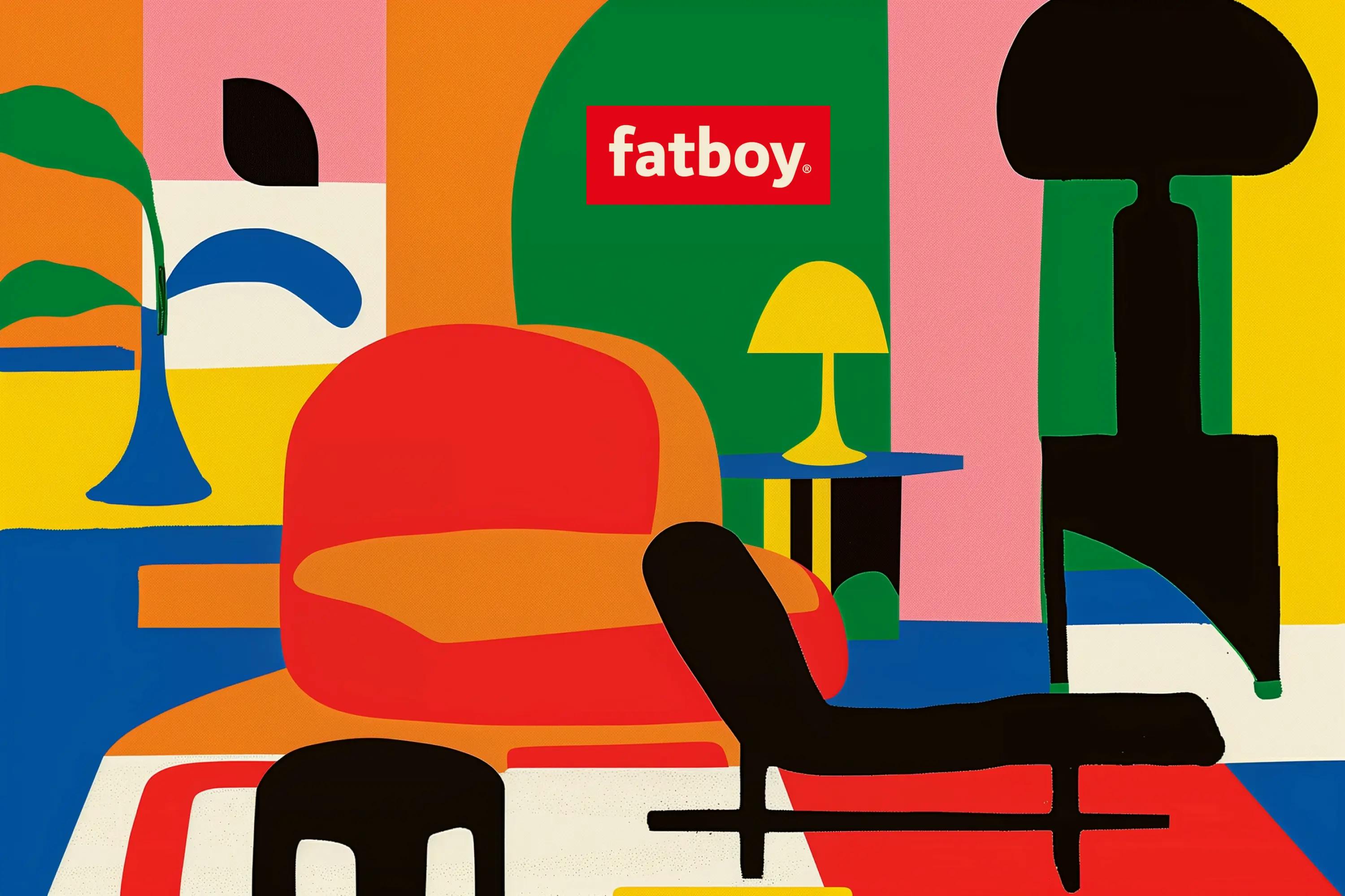 Digital art of a living room featuring fatboy furniture with a fatboy logo