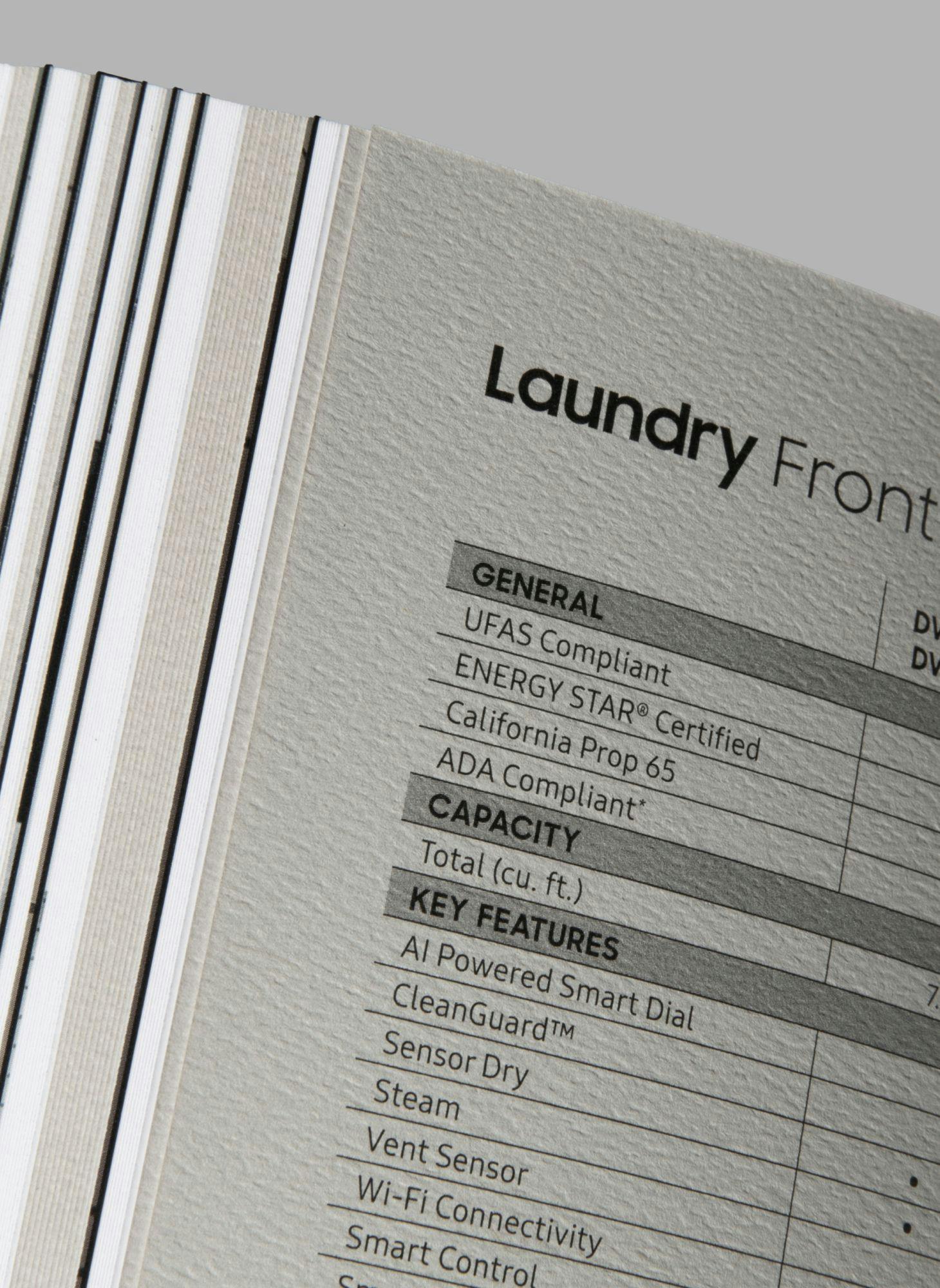 Snippet of the Laundry Section of Samsung's Home Appliance Catalog