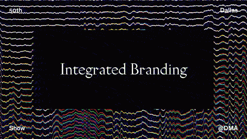 White text reading "Integrated Branding" on a black rectangle on top of animated TV static