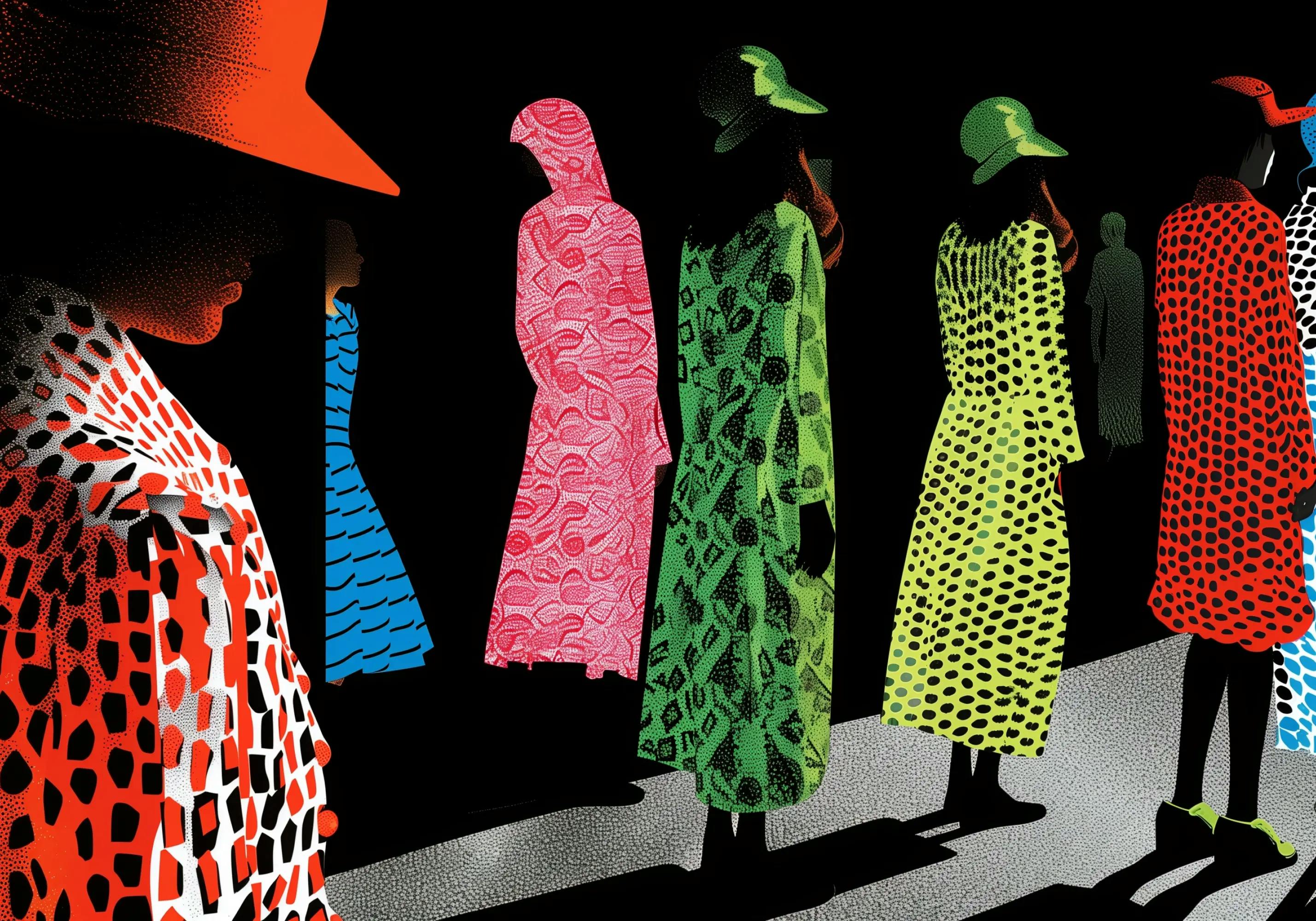 Silhouetted Illustrations of Women in High Fashion Clothing