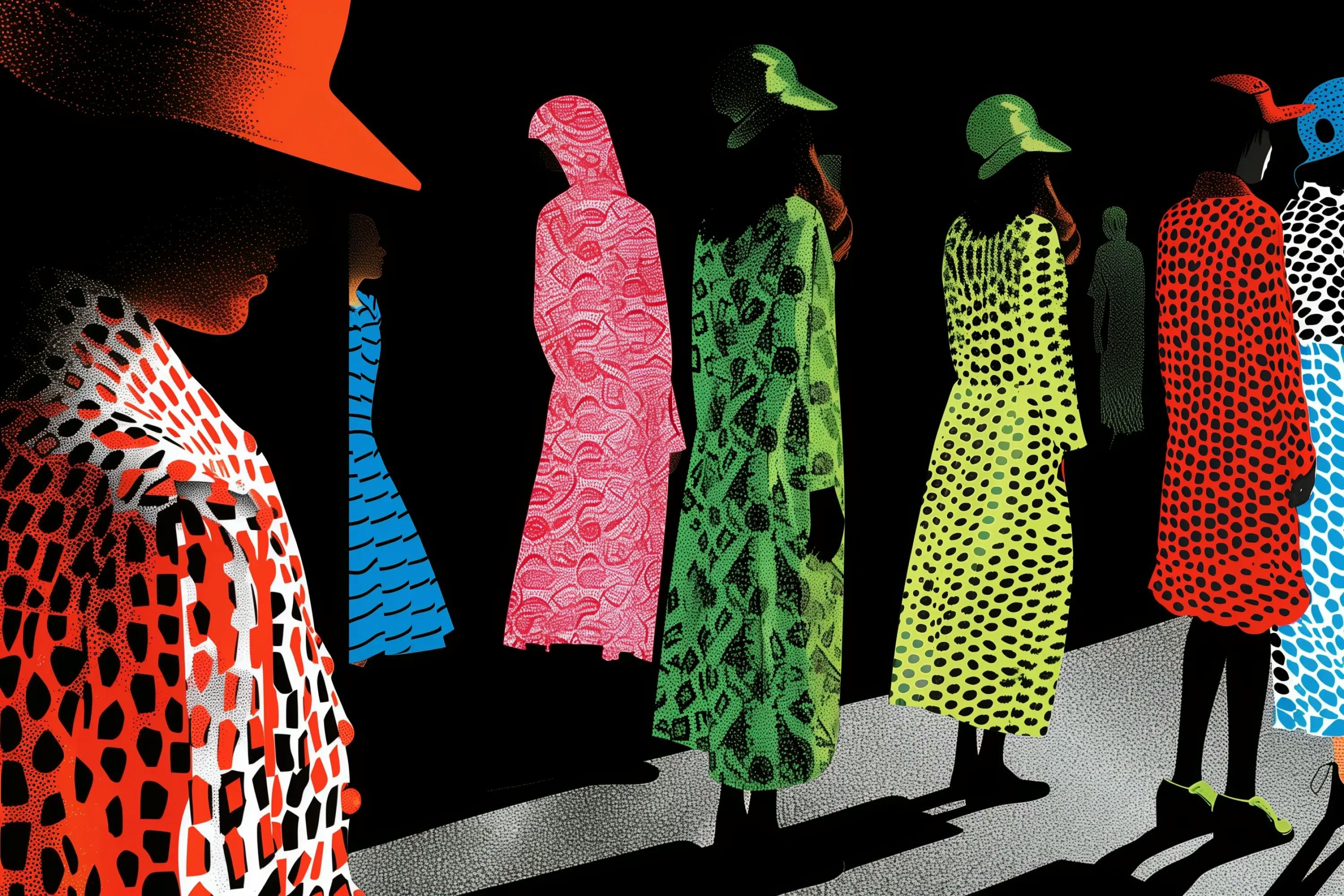 Silhouetted Illustrations of Women in High Fashion Clothing